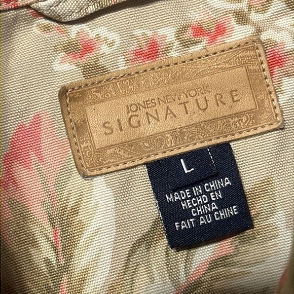 JONES NEW YORK SIGNATURE CANVAS JACKET KHAKI TROPICAL PRINT, SIZE L - Picture 5 of 10